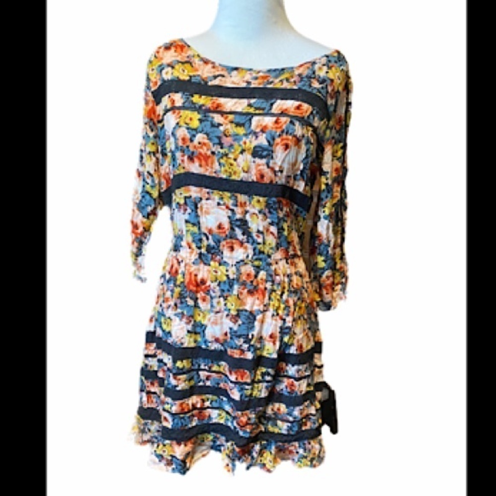 Holding Horses Folk Floral Lace Printed Dress SZ S